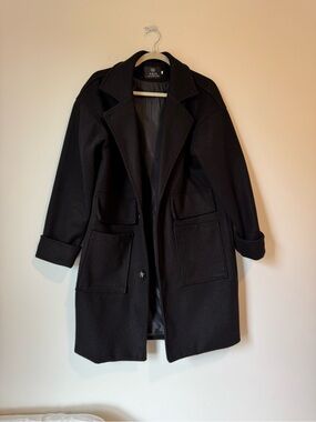 Korean Black Wool Blend Oversized Coat